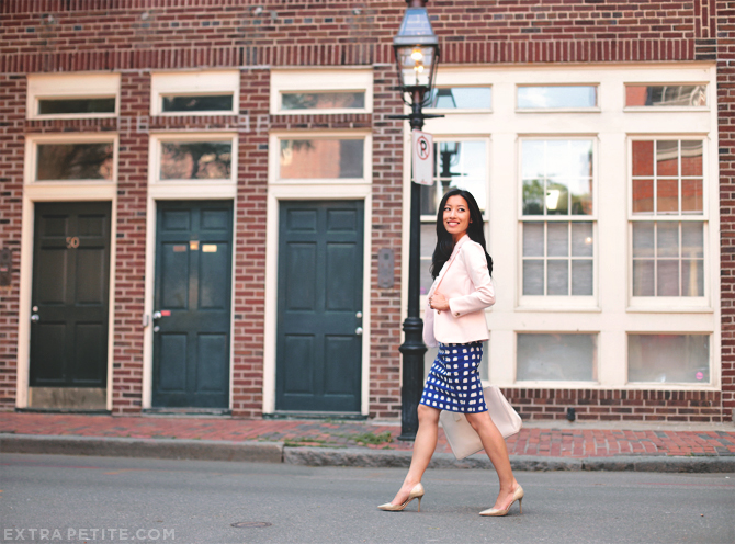 pink blazer blue checks
