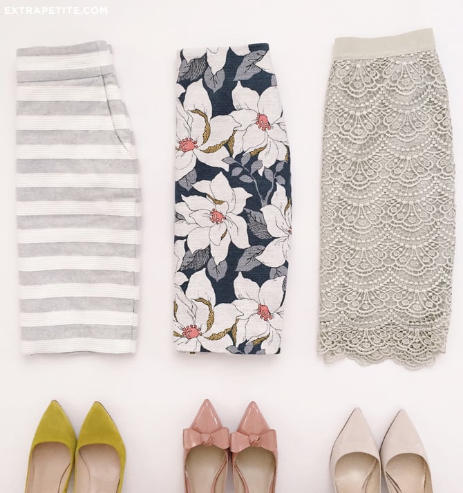 work fashion_pencil skirt floral stripes pumps
