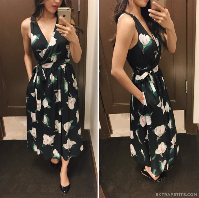 banana republic petites floral midi wrap dress