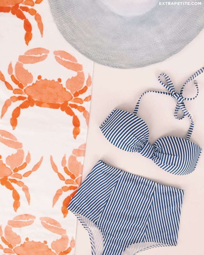 crab beach towel_preppy striped bow bikini