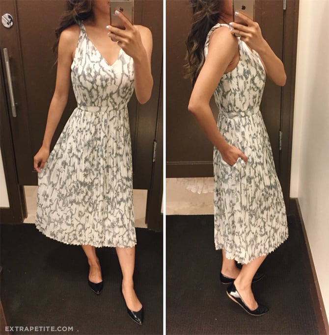 banana republic petites pleated midi dress review