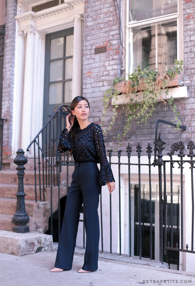 ann taylor petite navy pants work outfit