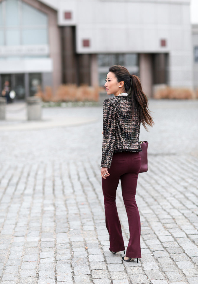 tweed jacket business casual winter office outfit