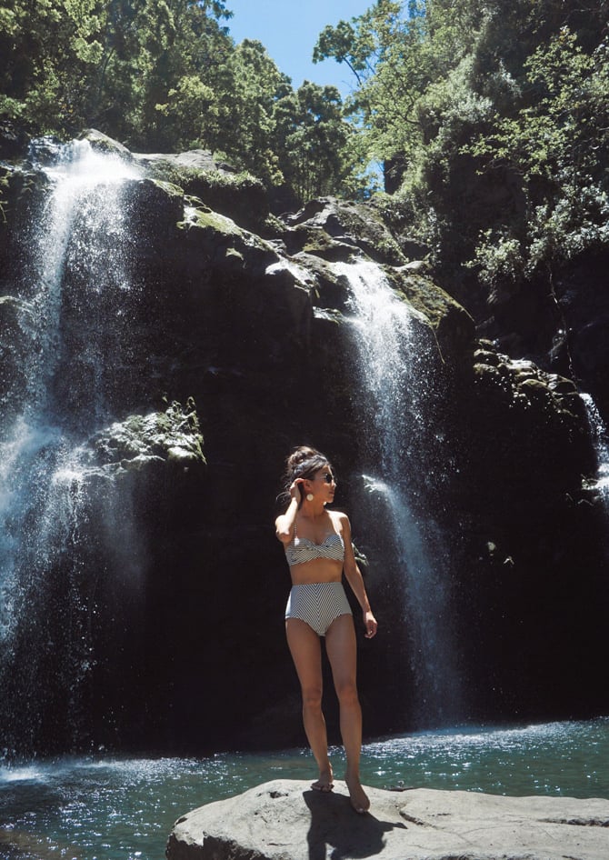 maui hawaii road to hana swimming in waterfalls