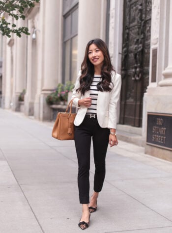 fall work outfit business casual blazer black pants