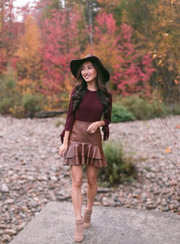 brown leather skirt cute fall fashion outfits