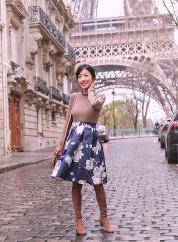 paris eiffel tower floral skirt petite women outfits