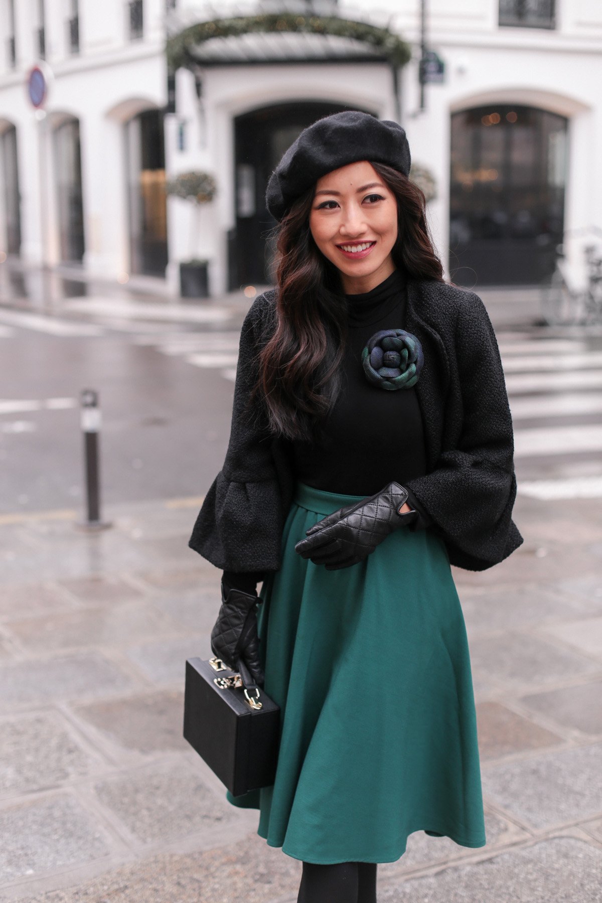 paris style beret hat camellia flower brooch pin