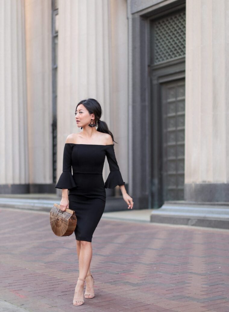 off shoulder black cocktail dress houston tx