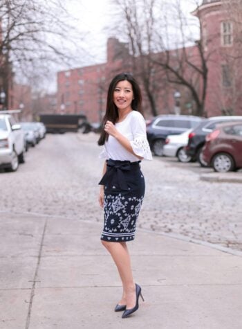 ann taylor petite navy pencil skirt summer work wear