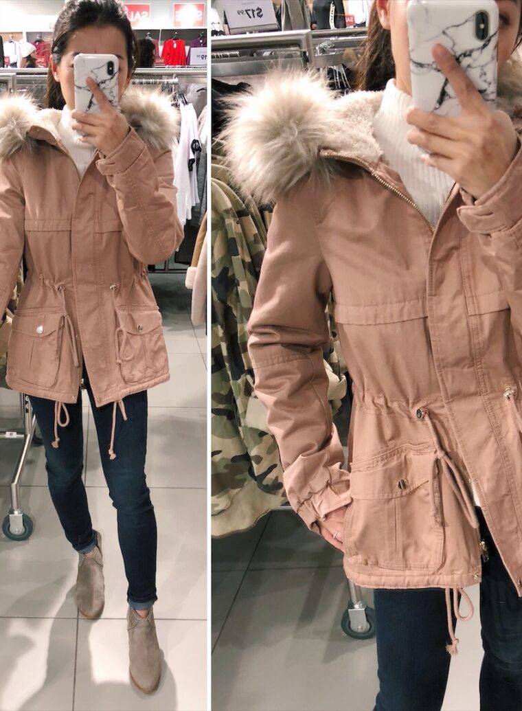 rose pink utility army jacket petite parka