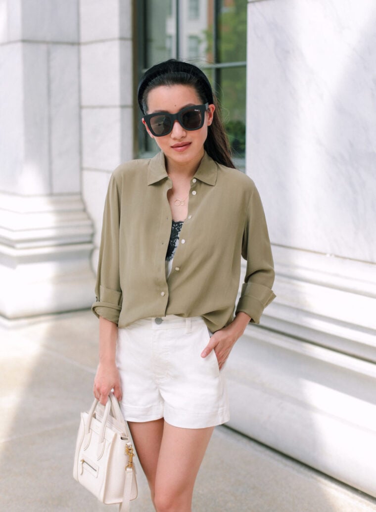 everlane silk blouse review classic petite fashion blog