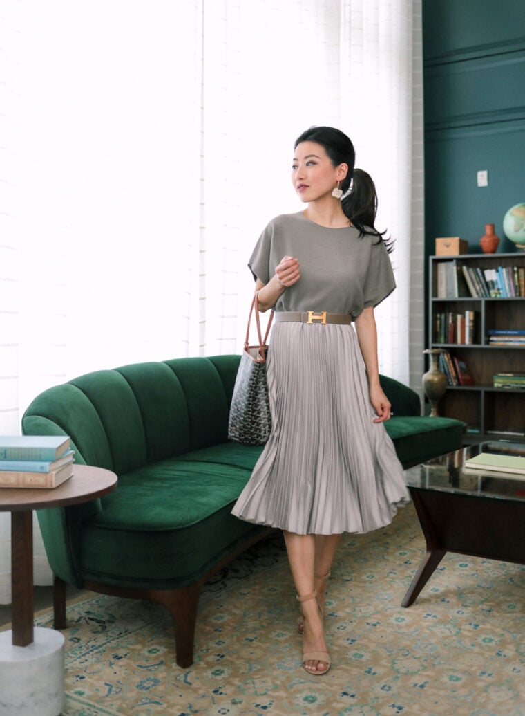 pleated skirt dolman sweater top classy outfit
