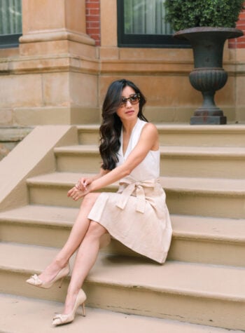 ann taylor petites linen work dress bow pumps heels