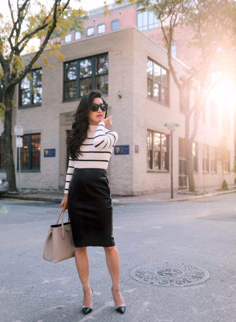how to style a faux leather pencil skirt