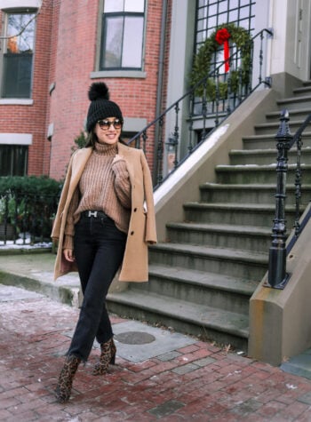 classic petite camel coat winter outfit