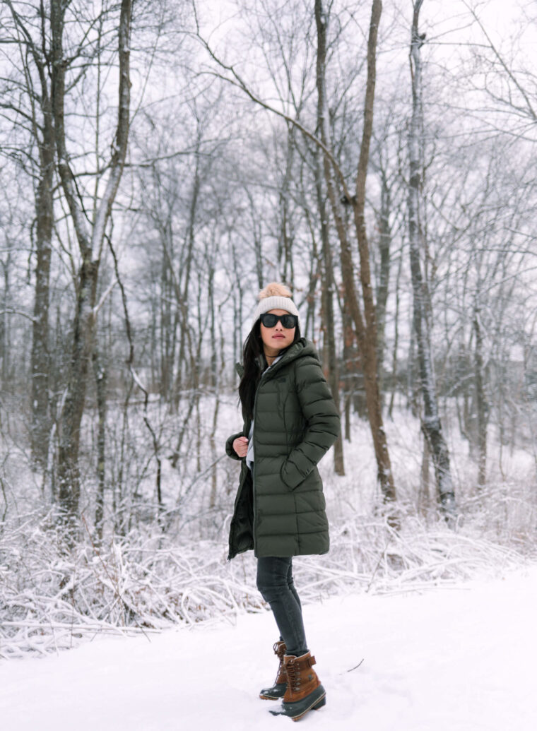 petite warm winter jacket and layers