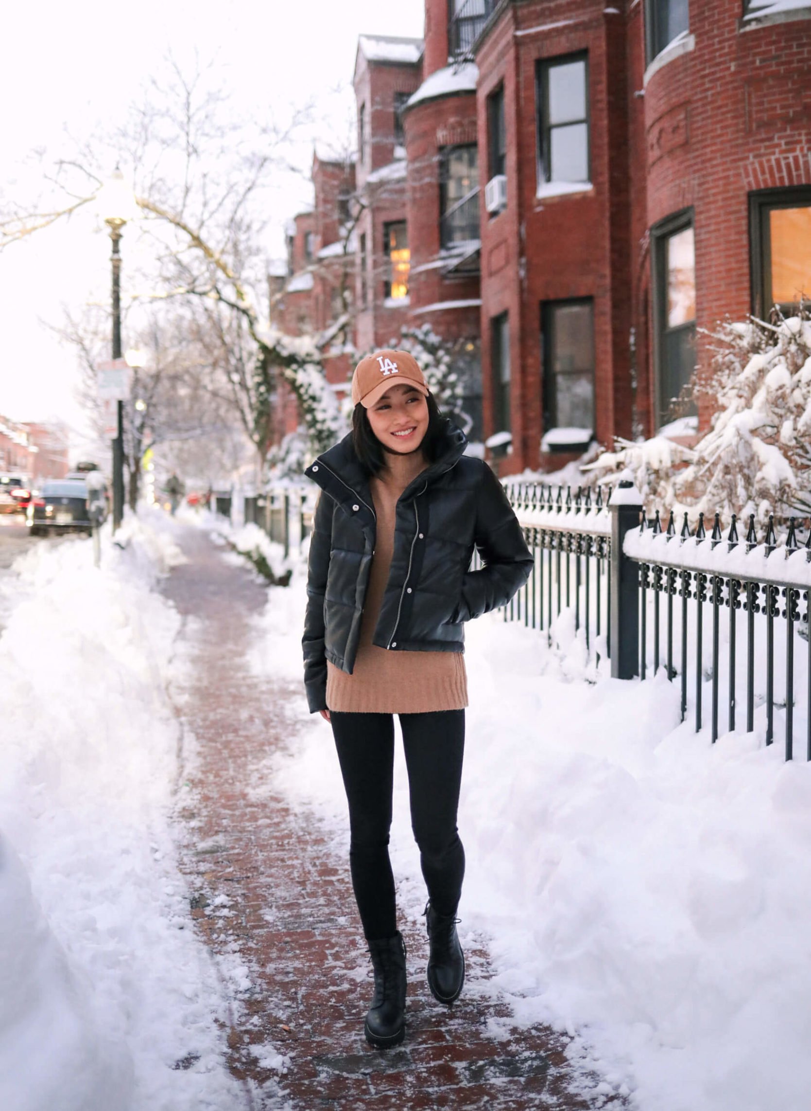 A+F abercrombie mini puffer coat vegan leather