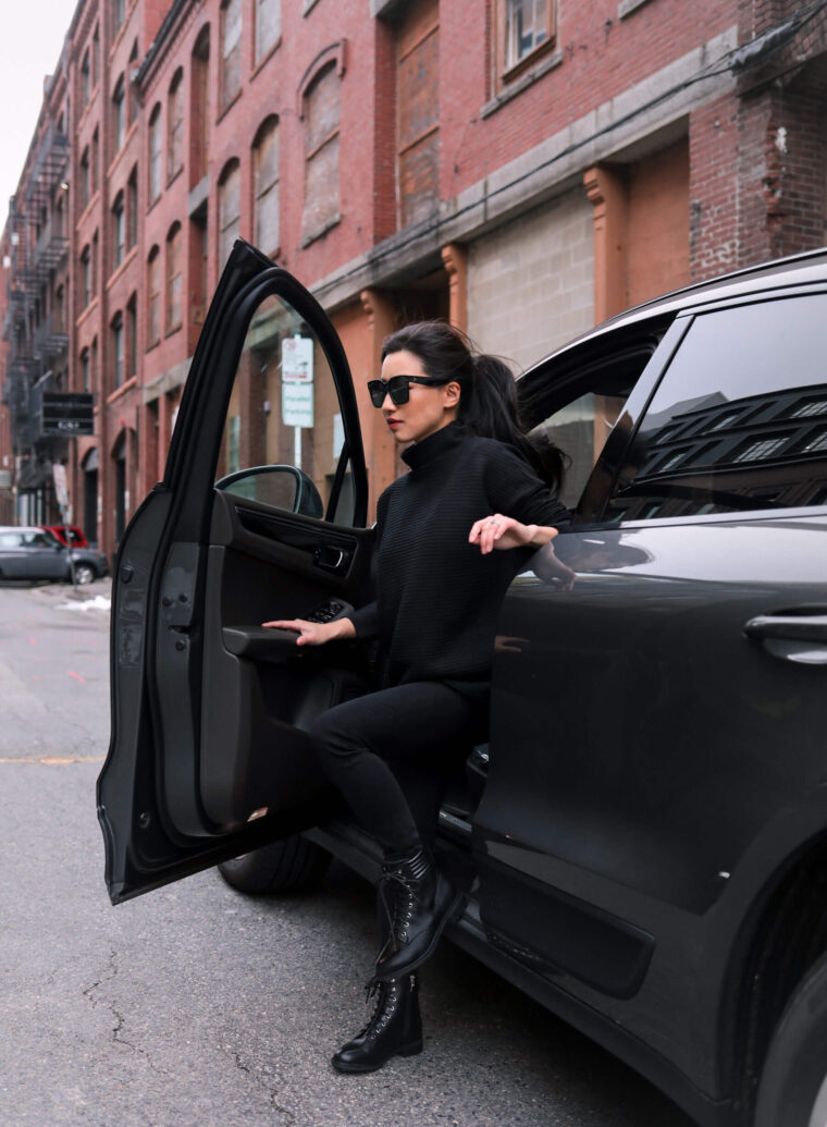 feminine sleek combat boot outfit