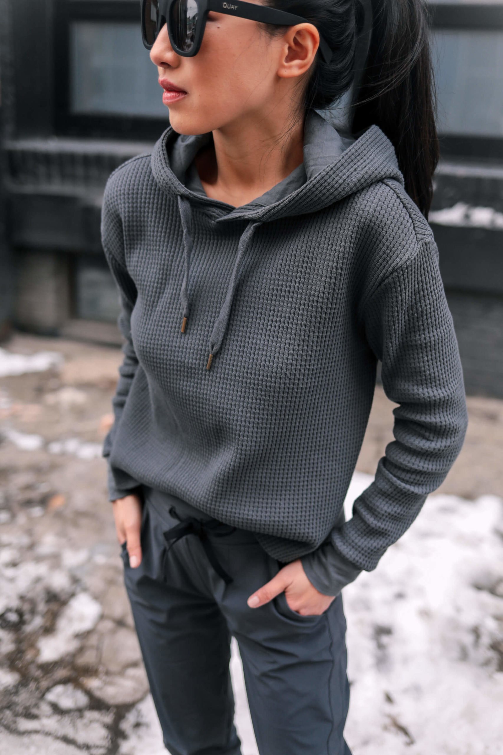 petite waffle knit sweatshirt hoodie