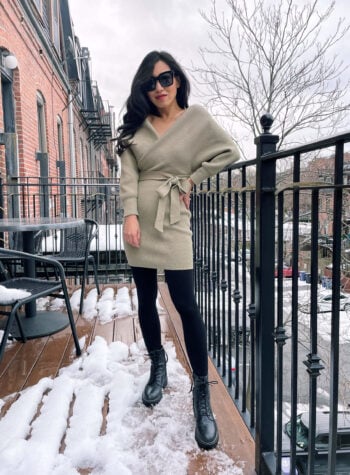 lulus sweater dress and combat boots outfit
