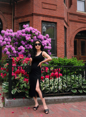 petite black summer midi dress