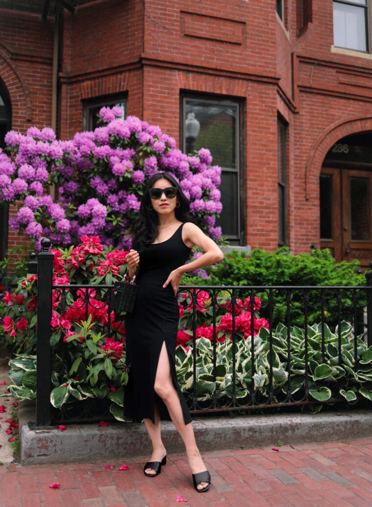 petite black summer midi dress