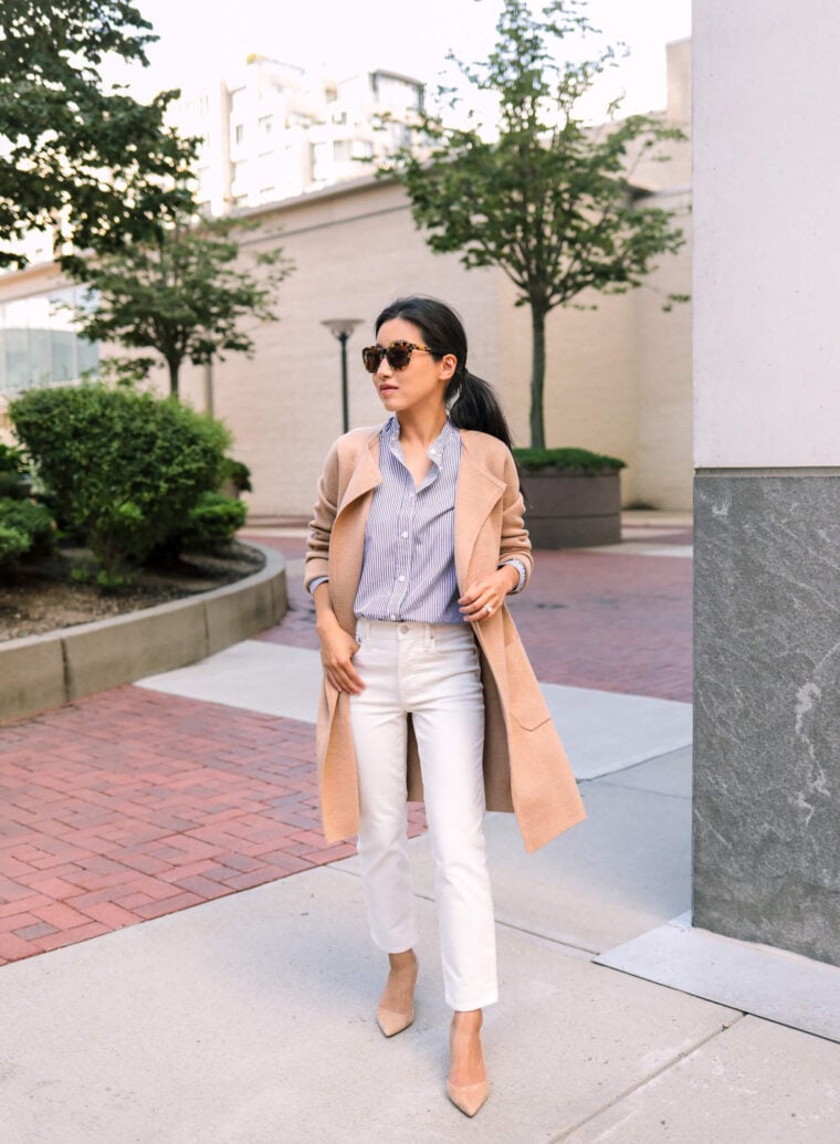 petite try on juliette collarless sweater-blazer