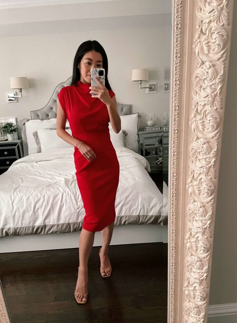 petite midi length holiday dress