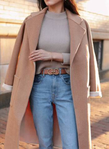 Edited Pieces camel coat outfit