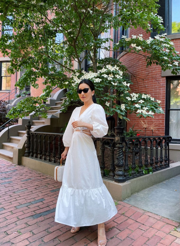 saks white maxi summer dress