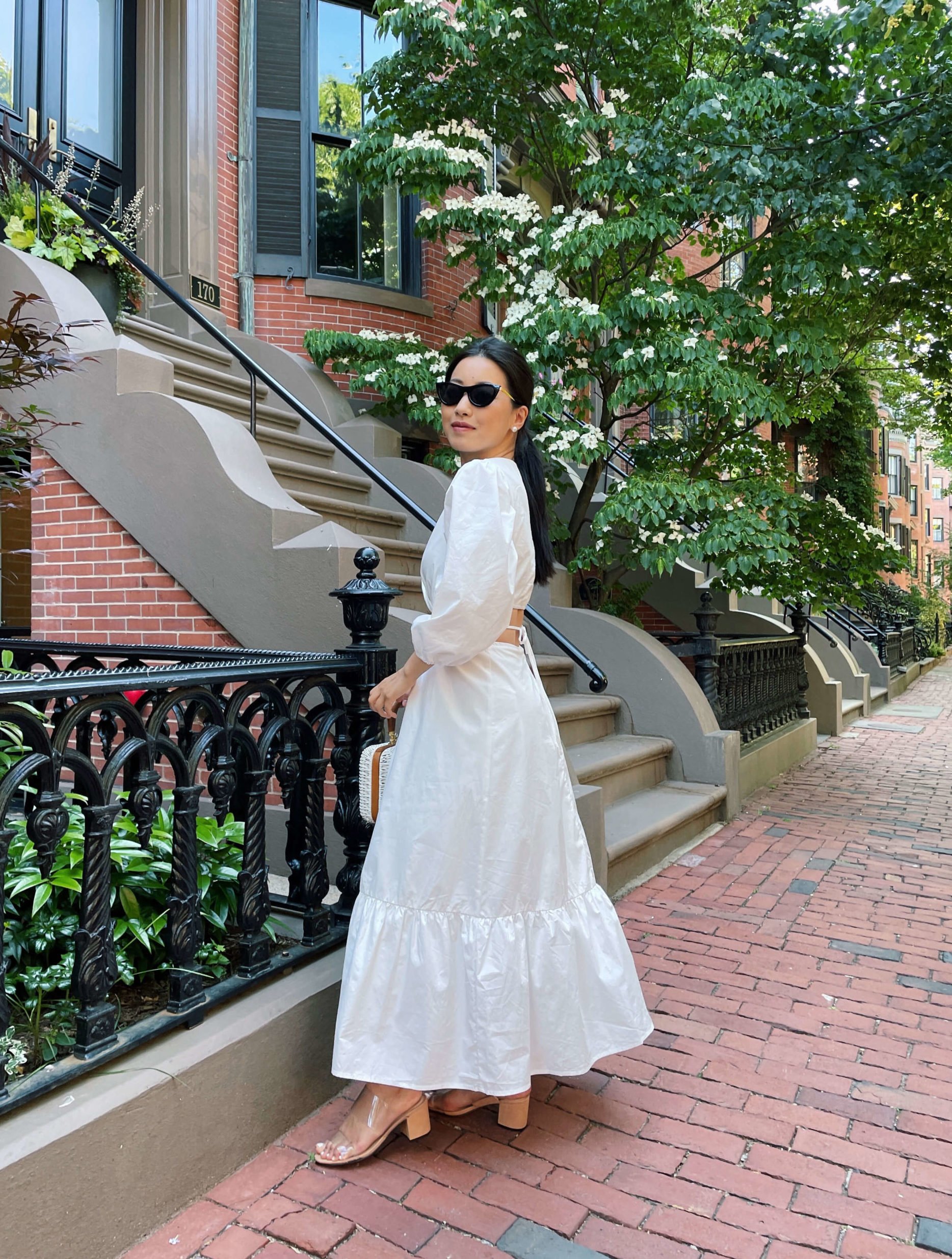white cotton long sleeve maxi dress petites