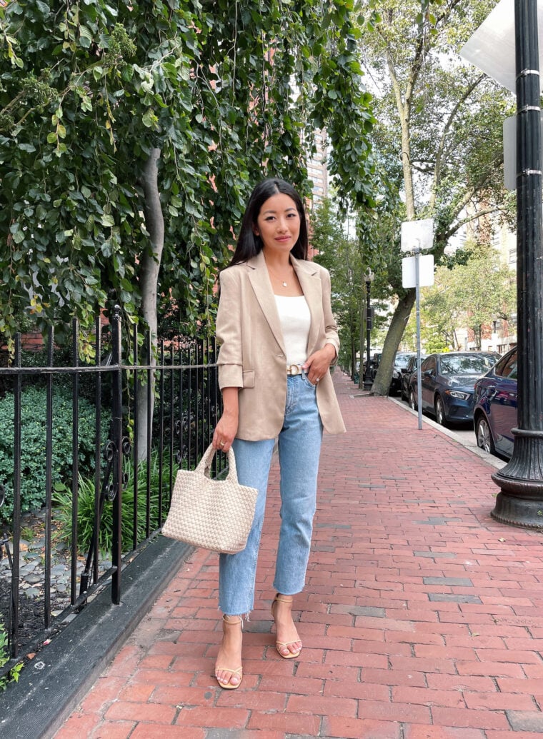 fall 2022 petite smart casual blazer work outfit