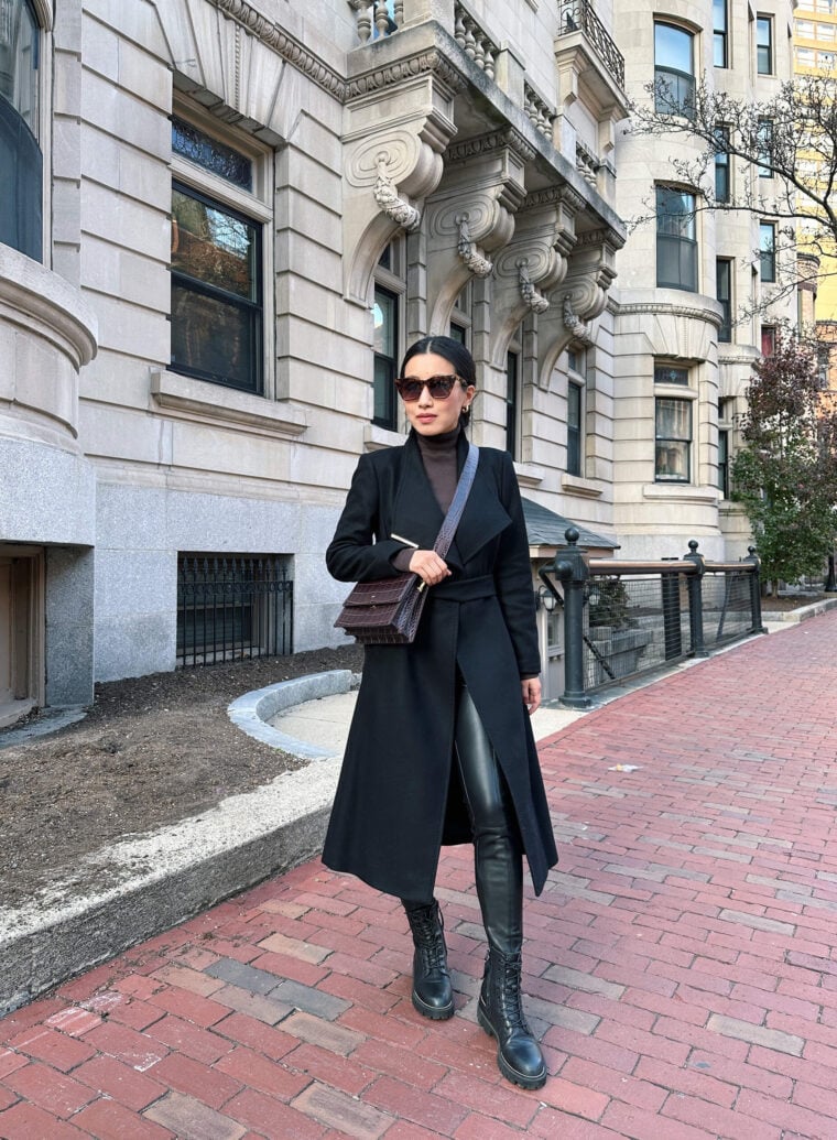 ted baker black rose wool wrap coat crop