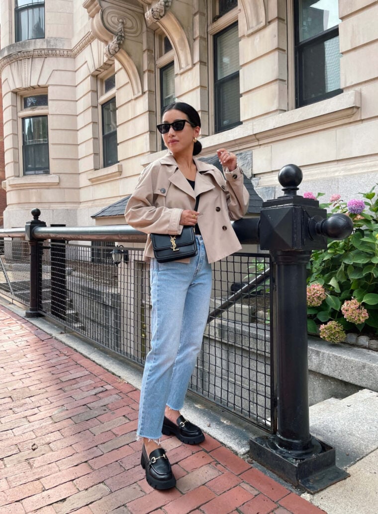 fall 2023 trends crop trench coat chunky loafers