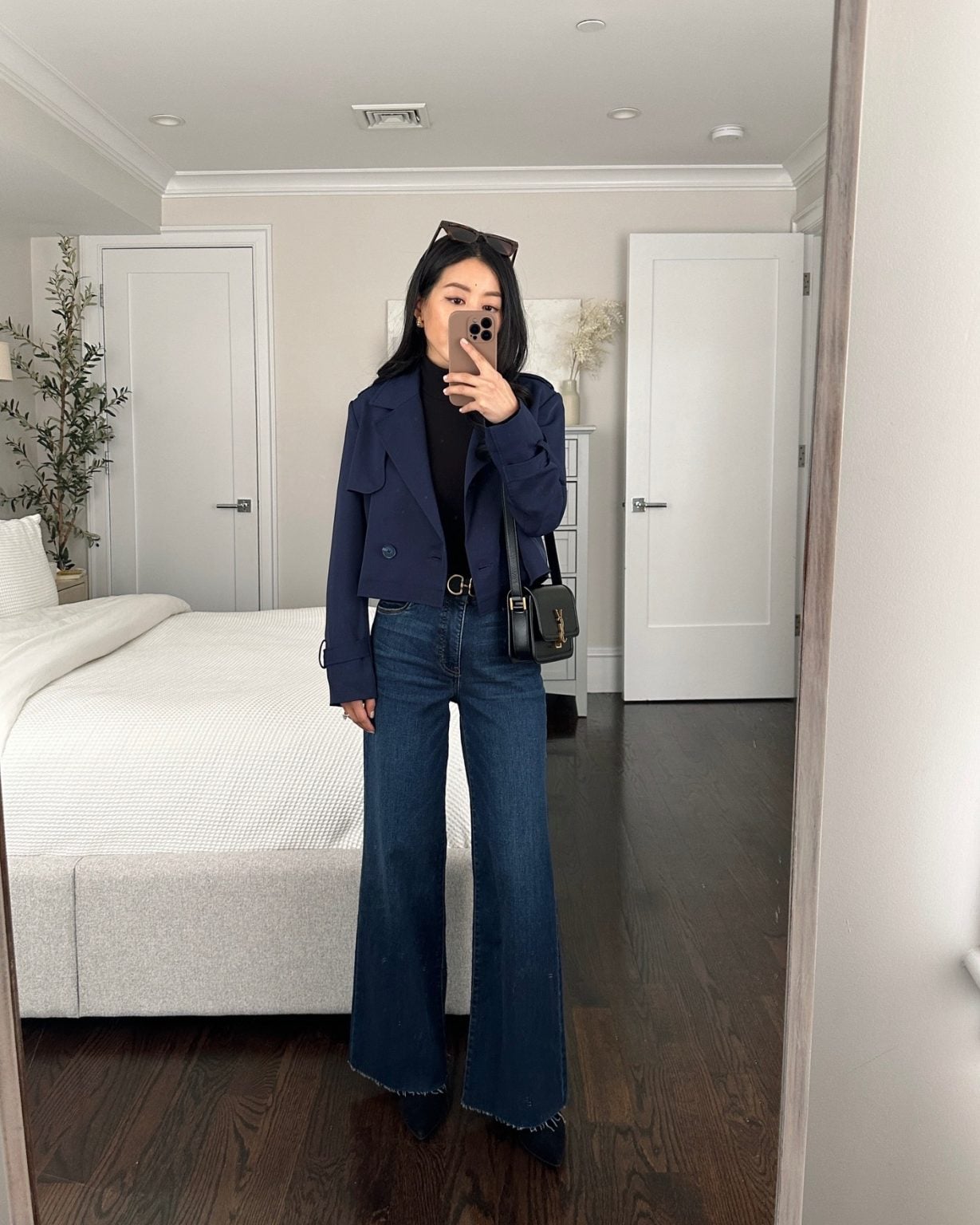 Nordstrom Navy Crop Trench Jacket + Wide Leg Jeans