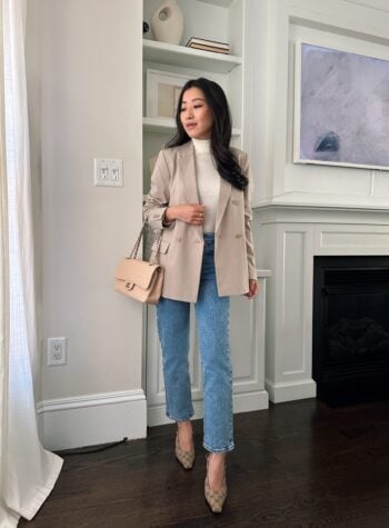 uniqlo petite friendly blazer levis wedgie straight jeans