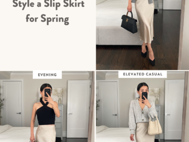 ways to style quince silk slip skirt petite spring outfits