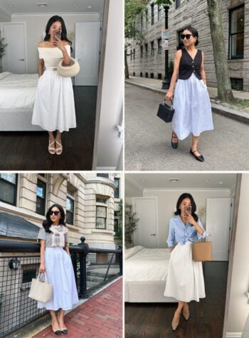 how to style a white cotton midi skirt petite